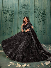 Glamorous Black Sequins Net Reception Wear Lehenga Choli - Ethnic Plus In