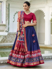 Glamorous Blue Patola Printed Silk Onam Special Lehenga Choli - Ethnic Plus In