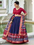 Glamorous Blue Patola Printed Silk Onam Special Lehenga Choli - Ethnic Plus In