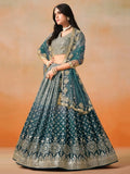 Glamorous Dove Blue Sequins Embroidered Georgette Lehenga Choli - Ethnic Plus In