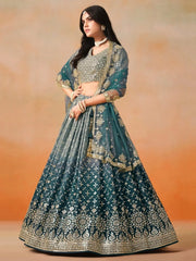 Glamorous Dove Blue Sequins Embroidered Georgette Lehenga Choli - Ethnic Plus In