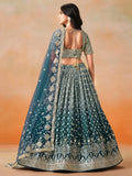 Glamorous Dove Blue Sequins Embroidered Georgette Lehenga Choli - Ethnic Plus In