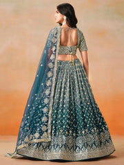 Glamorous Dove Blue Sequins Embroidered Georgette Lehenga Choli - Ethnic Plus In