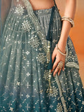 Glamorous Dove Blue Sequins Embroidered Georgette Lehenga Choli - Ethnic Plus In