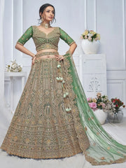 Glamorous Green Embroidered Net Mehendi Wear Lehenga Choli - Ethnic Plus In