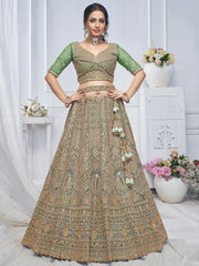 Glamorous Green Embroidered Net Mehendi Wear Lehenga Choli - Ethnic Plus In