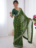 Glamorous Green Georgette Digital Printed Designer Saree With Blouse - Ethnic Plus In