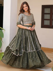 Glamorous Green Sequins Georgette Mehendi Wear Lehenga Choli - Ethnic Plus In