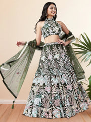 Glamorous Green Sequins Net Designer Lehenga Choli With Dupatta - Ethnic Plus In