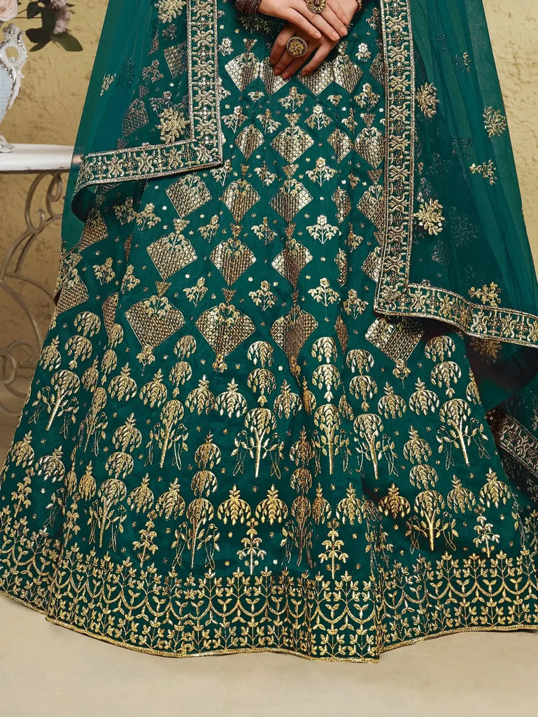 Glamorous Green Thread Embroidered Silk Lehenga Choli With Dupatta - Ethnic Plus In