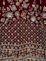 Glamorous Maroon Velvet Bridal Lehenga Choli With Double Dupatta - Ethnic Plus In