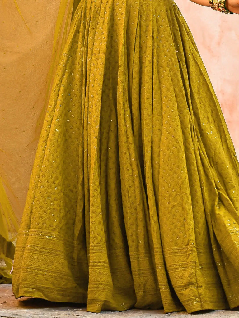 Glamorous Mustard Yellow Sequins Lehenga Choli With Net Dupatta - Ethnic Plus In