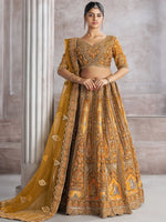 Glamorous Mustard Yellow Thread Work Banarasi Silk Lehenga Choli With Dupatta
