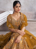 Glamorous Mustard Yellow Thread Work Banarasi Silk Lehenga Choli With Dupatta - Ethnic Plus In