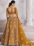 Glamorous Mustard Yellow Thread Work Banarasi Silk Lehenga Choli With Dupatta - Ethnic Plus In