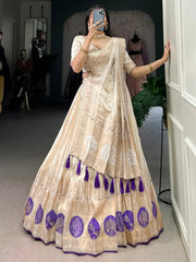 Glamorous Off - White Weaving Silk Traditional Lehenga Choli With Dupatta - Ethnic Plus In