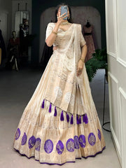 Glamorous Off - White Weaving Silk Traditional Lehenga Choli With Dupatta - Ethnic Plus In