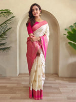 Glamorous Off-White Zari Weaving Festival Wear Saree With Blouse