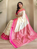 Glamorous Off - White Zari Weaving Festival Wear Saree With Blouse - Ethnic Plus In