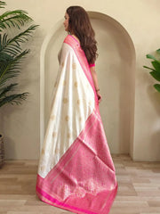 Glamorous Off - White Zari Weaving Festival Wear Saree With Blouse - Ethnic Plus In