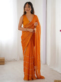 Glamorous Orange Sequins Sangeet Wear Saree With Blouse - Ethnic Plus In
