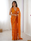 Glamorous Orange Sequins Sangeet Wear Saree With Blouse - Ethnic Plus In