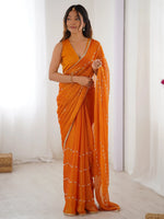 Glamorous Orange Sequins Sangeet Wear Saree With Blouse