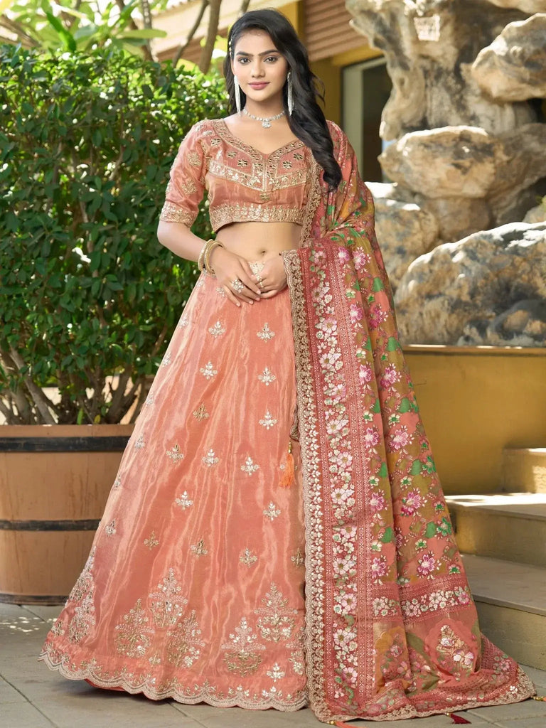 Glamorous Orange Thread Work Viscose Engagement Wear Lehenga Choli - Ethnic Plus In