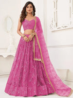Glamorous Pink Sequins Net Party Wear Lehenga Choli With Dupatta