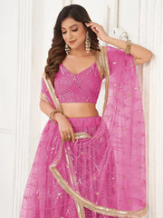 Glamorous Pink Sequins Net Party Wear Lehenga Choli With Dupatta - Ethnic Plus In