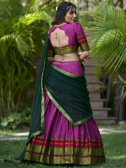 Glamorous Purple Cotton Traditional Wear Half Saree Lehenga - Ethnic Plus In
