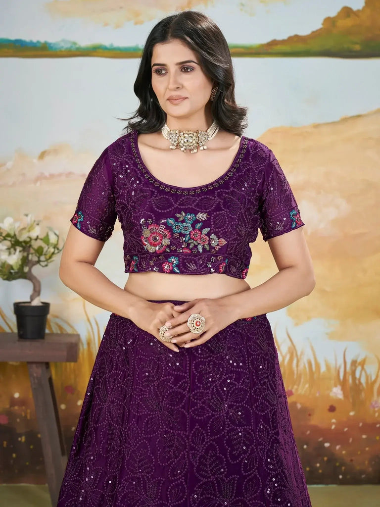 Glamorous Purple Sequins Chinon Engagement Wear Lehenga Choli - Ethnic Plus In