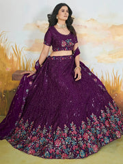 Glamorous Purple Sequins Chinon Engagement Wear Lehenga Choli - Ethnic Plus In