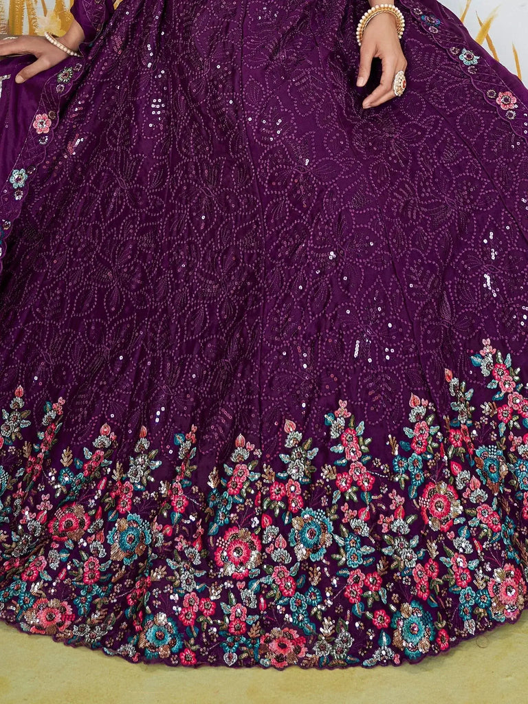 Glamorous Purple Sequins Chinon Engagement Wear Lehenga Choli - Ethnic Plus In