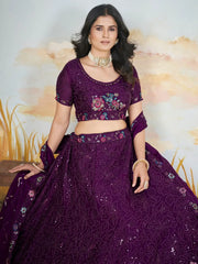 Glamorous Purple Sequins Chinon Engagement Wear Lehenga Choli - Ethnic Plus In