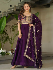 Glamorous Purple Sequins Embroidered Event Wear Gown With Dupatta - Ethnic Plus In
