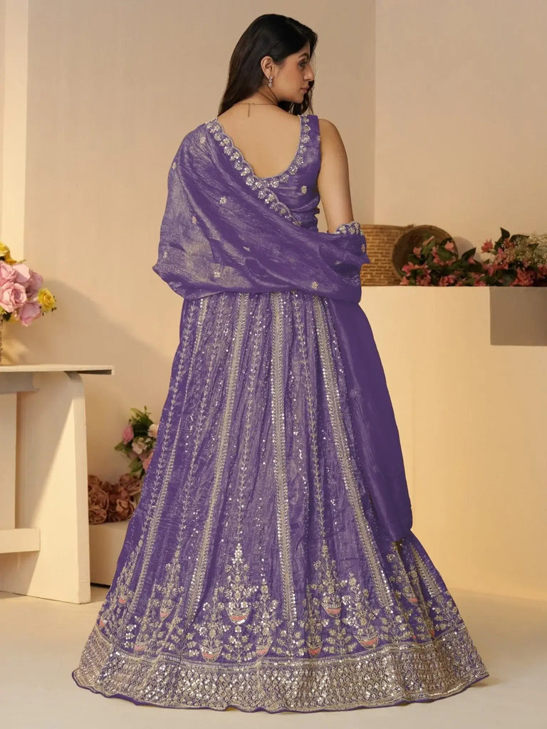 Glamorous Purple Zari Work Silk Reception Wear Lehenga Choli - Ethnic Plus In