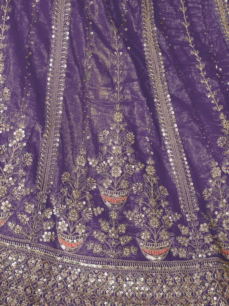 Glamorous Purple Zari Work Silk Reception Wear Lehenga Choli - Ethnic Plus In