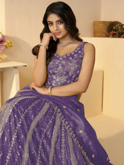 Glamorous Purple Zari Work Silk Reception Wear Lehenga Choli - Ethnic Plus In