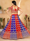 Glamorous Red & Blue Sequins Georgette Wedding Lehenga Choli - Ethnic Plus In