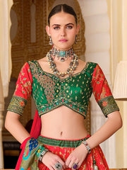 Glamorous Red Zari Weaving Silk Wedding Wear Lehenga Choli - Ethnic Plus In