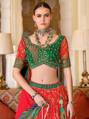 Glamorous Red Zari Weaving Silk Wedding Wear Lehenga Choli - Ethnic Plus In
