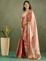 Glamorous Rose Gold Chiffon Party Wear Ready To Wear Saree - Ethnic Plus In