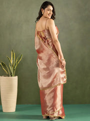 Glamorous Rose Gold Chiffon Party Wear Ready To Wear Saree - Ethnic Plus In