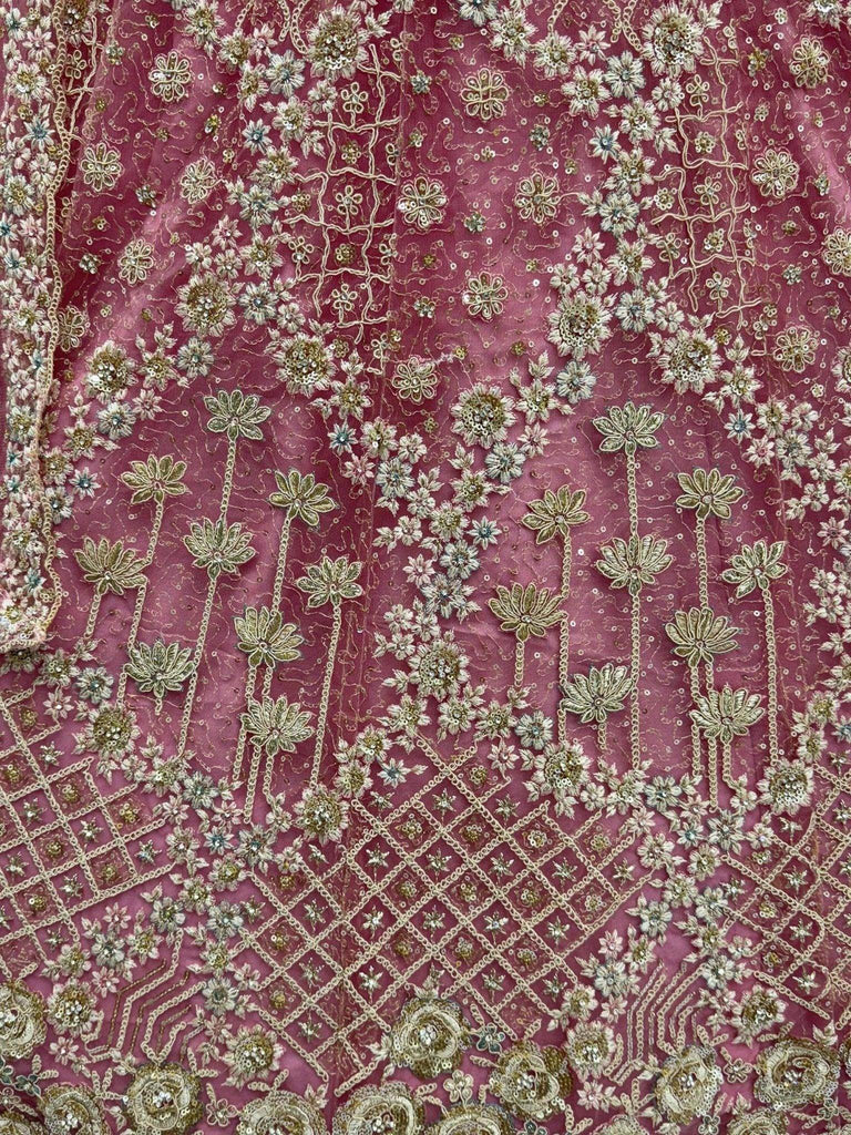 Glamorous Rose Pink Net Zari Embroidered Bridesmaids Lehenga Choli - Ethnic Plus In
