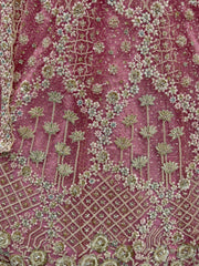 Glamorous Rose Pink Net Zari Embroidered Bridesmaids Lehenga Choli - Ethnic Plus In