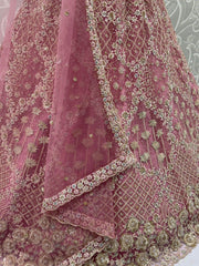 Glamorous Rose Pink Net Zari Embroidered Bridesmaids Lehenga Choli - Ethnic Plus In