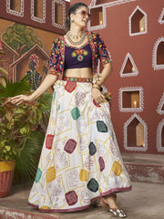 Glamorous White Color Embroidered Navratri Lehenga Choli With Jacket - Ethnic Plus In