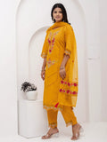 Glamorous Yellow Floral Embroidery Viscose Festival Wear Pant Suit