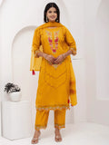Glamorous Yellow Floral Embroidery Viscose Festival Wear Pant Suit
